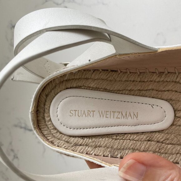 Stuart Weitzman Slip On w Ankle Buckle Closure Leather Sandals Off White Sz 8.5 - Picture 8 of 11